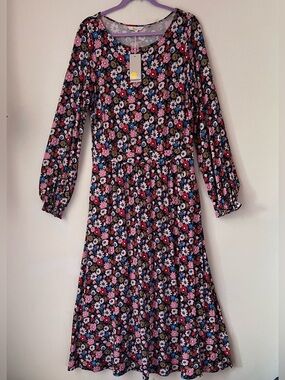 NWT Boden Evelyn Jersey Midi Dress Floral Pink Blue Long Sleeve Size US 10L / UK